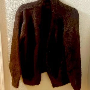 NWOT faux fur chocolate brown sweater cardigan three button extra large